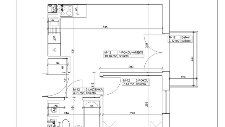 Rzut - Mieszkanie na sprzedaż 2 pokoje o powierzchni 30,52 m² - numer 12 w Bydgoska 19