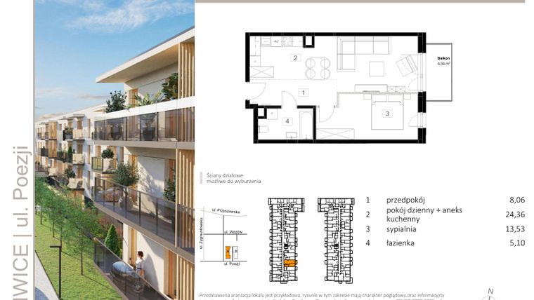 Rzut - Mieszkanie na sprzedaż 2 pokoje o powierzchni 50,99 m² - numer A.28 w Poezji
