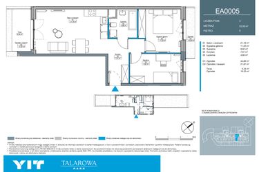 Rzut - Mieszkanie na sprzedaż 3 pokoje o powierzchni 55,06 m² - numer EA0005 w Talarowa Park II