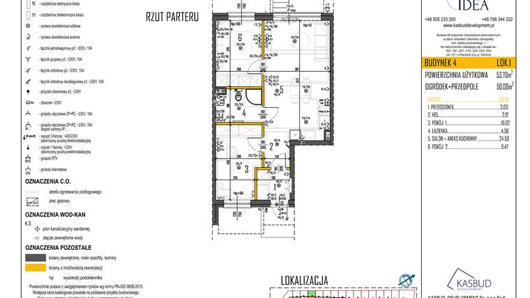 Rzut - Mieszkanie na sprzedaż 3 pokoje o powierzchni 53,7 m² - numer 4-L1 w Osiedle Idea etap I