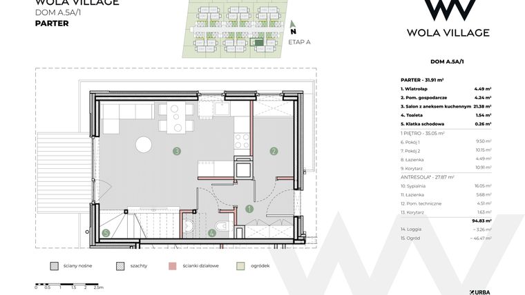 Rzut - Dom na sprzedaż 4 pokoje o powierzchni 94,83 m² - numer A.5A/1 w Wola Village