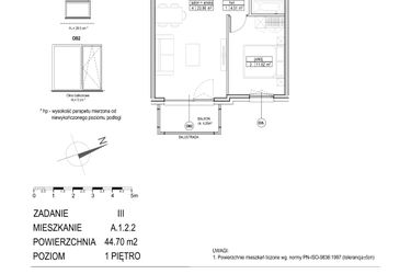 Rzut - Mieszkanie na sprzedaż 2 pokoje o powierzchni 44,7 m² - numer A.1.2.2 w Atut III