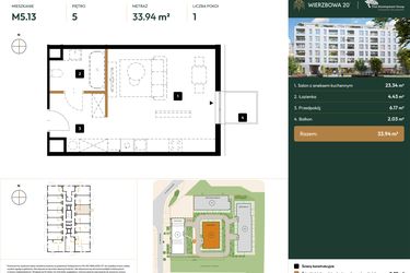 Rzut - Mieszkanie na sprzedaż 1 pokój o powierzchni 33,94 m² - numer B2.5.13 w Wierzbowa 20