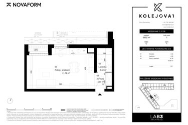 Rzut - Mieszkanie na sprzedaż 1 pokój o powierzchni 39,62 m² - numer C-01-08 w Kolejova 1