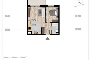 Rzut - Mieszkanie na sprzedaż 2 pokoje o powierzchni 41,67 m² - numer 58 w Szczytno Dąbrowskiego - etap 3