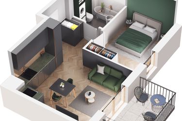 Rzut - Mieszkanie na sprzedaż 2 pokoje o powierzchni 33,7 m² - numer A1.103.M02 w Mieszkaj w mieście - Ogrody Glogera