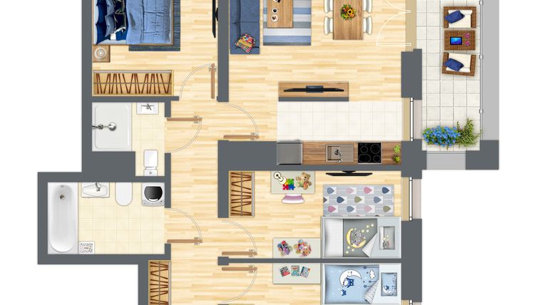 Rzut - Mieszkanie na sprzedaż 4 pokoje o powierzchni 71,15 m² - numer 177 w Famma Dąbrowskiego