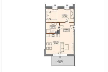 Rzut - Mieszkanie na sprzedaż 2 pokoje o powierzchni 43,94 m² - numer B1.1.11.2a w Stegna Park II