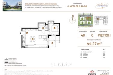 Rzut - Mieszkanie na sprzedaż 2 pokoje o powierzchni 44,27 m² - numer JAR-III-C-LM-M48 w Osiedle JAR Heweliusza etap III