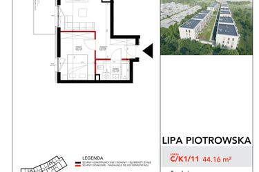 Rzut - Mieszkanie na sprzedaż 2 pokoje o powierzchni 44,16 m² - numer C/1/11 w Lipa Piotrowska