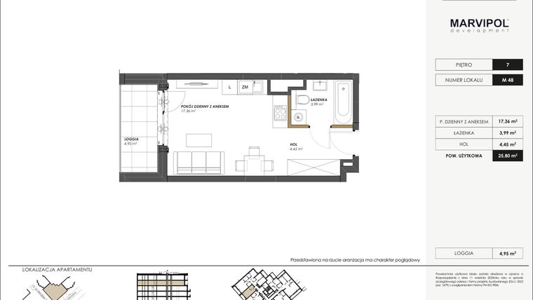 Rzut - Mieszkanie na sprzedaż 1 pokój o powierzchni 25,8 m² - numer M48 w SENGERA 1