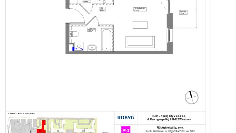 Rzut - Mieszkanie na sprzedaż 1 pokój o powierzchni 33,29 m² - numer MLAD/B/4/5 w Metro Life Apartamenty CD