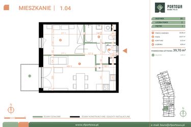 Rzut - Mieszkanie na sprzedaż 2 pokoje o powierzchni 39,7 m² - numer M.01.04 w Casa Feliz Portowa II