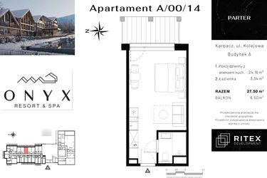 Rzut - Mieszkanie na sprzedaż 1 pokój o powierzchni 27,66 m² - numer NR 0.A14 w Onyx Resort & Spa