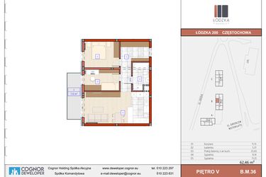 Rzut - Mieszkanie na sprzedaż 3 pokoje o powierzchni 62,75 m² - numer B.M.36 w Łódzka Osiedle