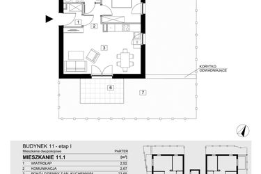 Rzut - Mieszkanie na sprzedaż 2 pokoje o powierzchni 43,41 m² - numer 11.1 w Jasieny