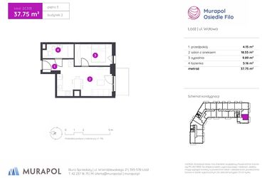 Rzut - Mieszkanie na sprzedaż 2 pokoje o powierzchni 37,75 m² - numer 2.C.3.10 w Murapol Osiedle Filo etap II