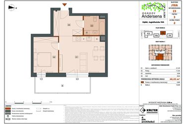 Rzut - Mieszkanie na sprzedaż 2 pokoje o powierzchni 46,45 m² - numer 23C w Ogrody Andersena