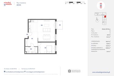 Rzut - Mieszkanie na sprzedaż 2 pokoje o powierzchni 61,4 m² - numer A2.0.4 w Mieszkaj w mieście Załęska od Nowa