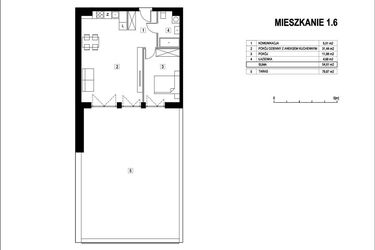 Rzut - Mieszkanie na sprzedaż 2 pokoje o powierzchni 54,61 m² - numer M1.6 w La Vie Art