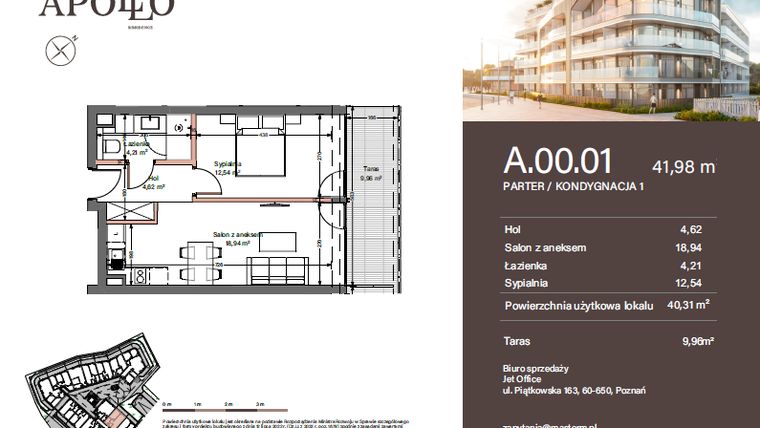 Rzut - Mieszkanie na sprzedaż 2 pokoje o powierzchni 40,31 m² - numer A.0.01 w Apollo Residence