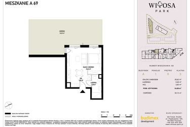 Rzut - Mieszkanie na sprzedaż 1 pokój o powierzchni 34,8 m² - numer A69 w Witosa Park