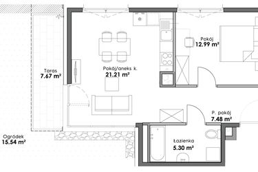 Rzut - Mieszkanie na sprzedaż 2 pokoje o powierzchni 46,98 m² - numer C4-2 w Slow City