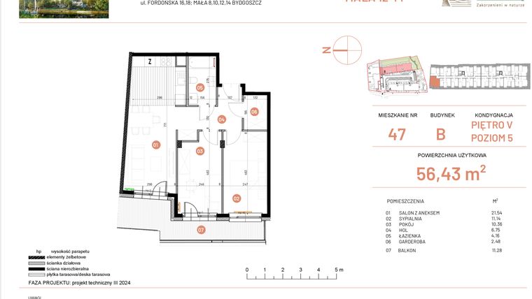 Rzut - Mieszkanie na sprzedaż 3 pokoje o powierzchni 56,43 m² - numer 12.47 w Osiedle Nowe Horyzonty etap III
