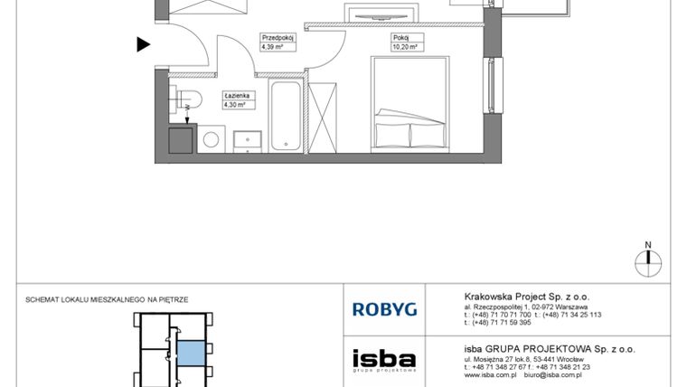 Rzut - Mieszkanie na sprzedaż 2 pokoje o powierzchni 38,79 m² - numer KR8/B/2/4 w Apartamenty Krakowska etap VIII
