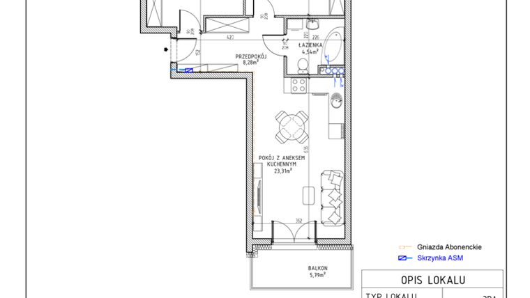 Rzut - Mieszkanie na sprzedaż 3 pokoje o powierzchni 61,64 m² - numer 34 w Harmonia bud. M3