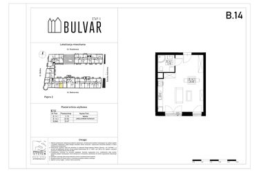 Rzut - Mieszkanie na sprzedaż 1 pokój o powierzchni 33,47 m² - numer B14 w Bulvar etap II