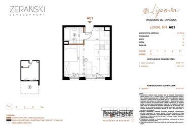Rzut - Mieszkanie na sprzedaż 1 pokój o powierzchni 31,7 m² - numer A01 w LIPOVA