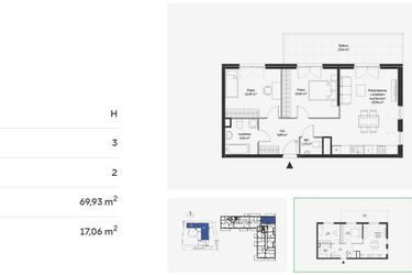 Rzut - Mieszkanie na sprzedaż 3 pokoje o powierzchni 69,93 m² - numer HB0202 w Holm House 5