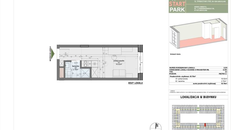 Rzut - Mieszkanie na sprzedaż 1 pokój o powierzchni 18,78 m² - numer 2.23 w START PARK