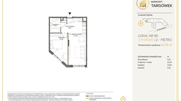Rzut - Mieszkanie na sprzedaż 2 pokoje o powierzchni 41,97 m² - numer 80 w Markowy Targówek