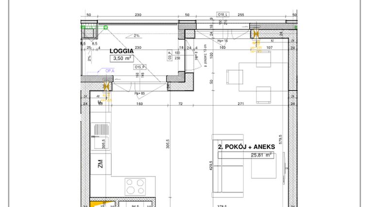 Rzut - Mieszkanie na sprzedaż 1 pokój o powierzchni 37,07 m² - numer B130 w Nowe Centrum Południowe etap IV