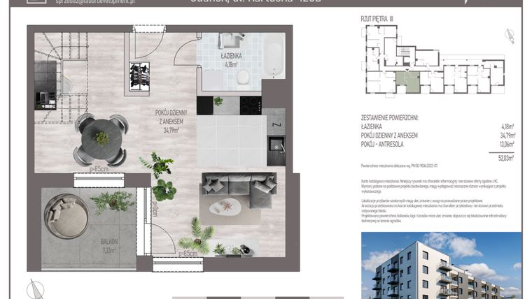 Rzut - Mieszkanie na sprzedaż 2 pokoje o powierzchni 52,03 m² - numer M.C.35 w Cichy Zakątek