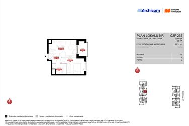 Rzut - Mieszkanie na sprzedaż 2 pokoje o powierzchni 33,31 m² - numer C2F 235 w Modern Mokotów etap 3, budynek C1 i C2
