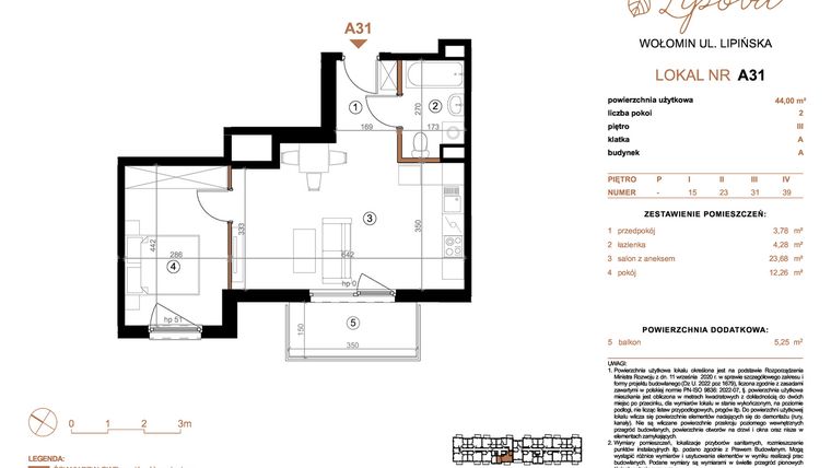 Rzut - Mieszkanie na sprzedaż 2 pokoje o powierzchni 44 m² - numer A31 w LIPOVA