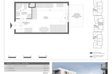 Rzut - Mieszkanie na sprzedaż 1 pokój o powierzchni 25,18 m² - numer 33 w Monsa bud. E