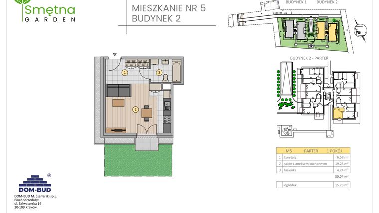 Rzut - Mieszkanie na sprzedaż 1 pokój o powierzchni 30,04 m² - numer 5 w Smętna Garden