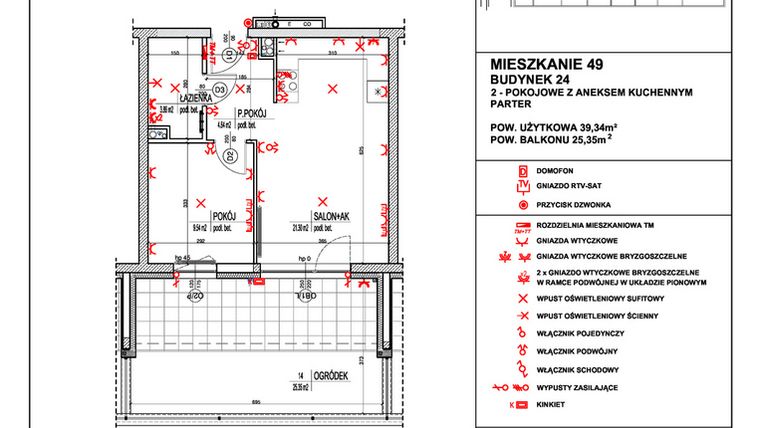 Rzut - Mieszkanie na sprzedaż 2 pokoje o powierzchni 39,34 m² - numer 49 w Osiedle 4 Pory Roku - Etap VIII