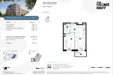 Rzut - Mieszkanie na sprzedaż 2 pokoje o powierzchni 37,72 m² - numer A1.2.2.M11 w Nowe Promenady