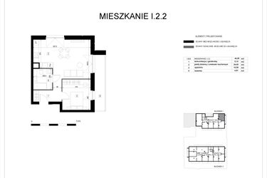 Rzut - Mieszkanie na sprzedaż 2 pokoje o powierzchni 44,95 m² - numer I.2.2 w Pryncypalna 66