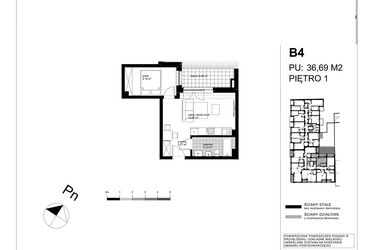 Rzut - Mieszkanie na sprzedaż 2 pokoje o powierzchni 36,43 m² - numer B4 w Apartamenty Kopernika - etap II