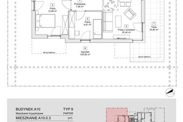 Rzut - Mieszkanie na sprzedaż 3 pokoje o powierzchni 65,56 m² - numer A10.0.3 w Zacisze Marcelin IIIa