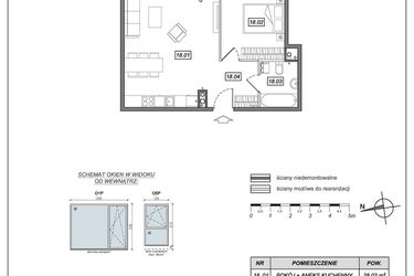 Rzut - Mieszkanie na sprzedaż 2 pokoje o powierzchni 49,21 m² - numer 6.A.18 w Urzeka bud. 6 i 7