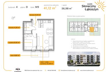 Rzut - Mieszkanie na sprzedaż 2 pokoje o powierzchni 41,12 m² - numer 4/M/0/9 w Osiedle Słoneczny Łąkoszyn bud. 4