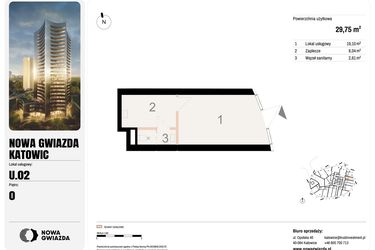 Rzut - Lokal użytkowy na sprzedaż 1 pokój o powierzchni 29,75 m² - numer U.02 w Nowa Gwiazda