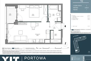 Rzut - Mieszkanie na sprzedaż 2 pokoje o powierzchni 44,89 m² - numer 10 w Portowa Zabłocie